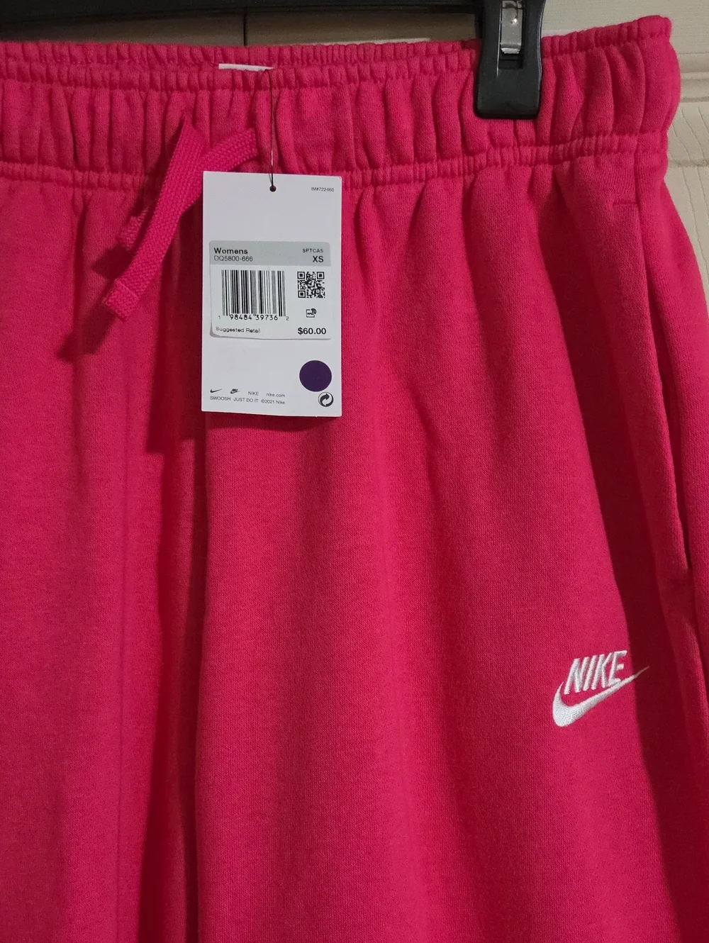 Nike Womens Hot Pink Fleece Joggers with White Logo - Picture 2 of 3
